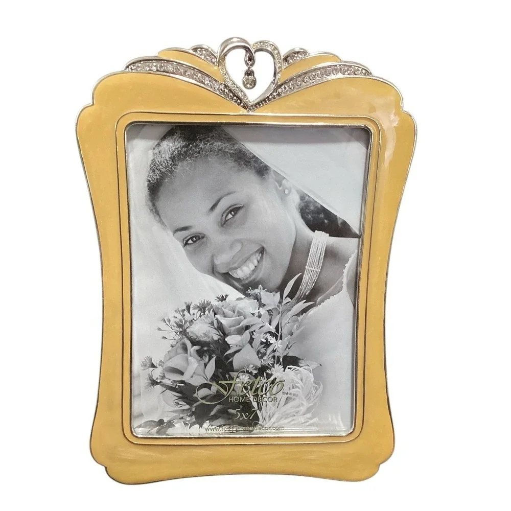 Felco Home Decor Romance Mia Yellow Pic Frame 5x7 Rhinestone Heart Embellishment
